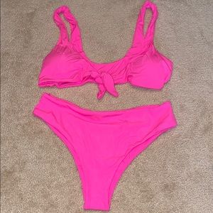 SHEIN Pink Ribbed Bikini Set